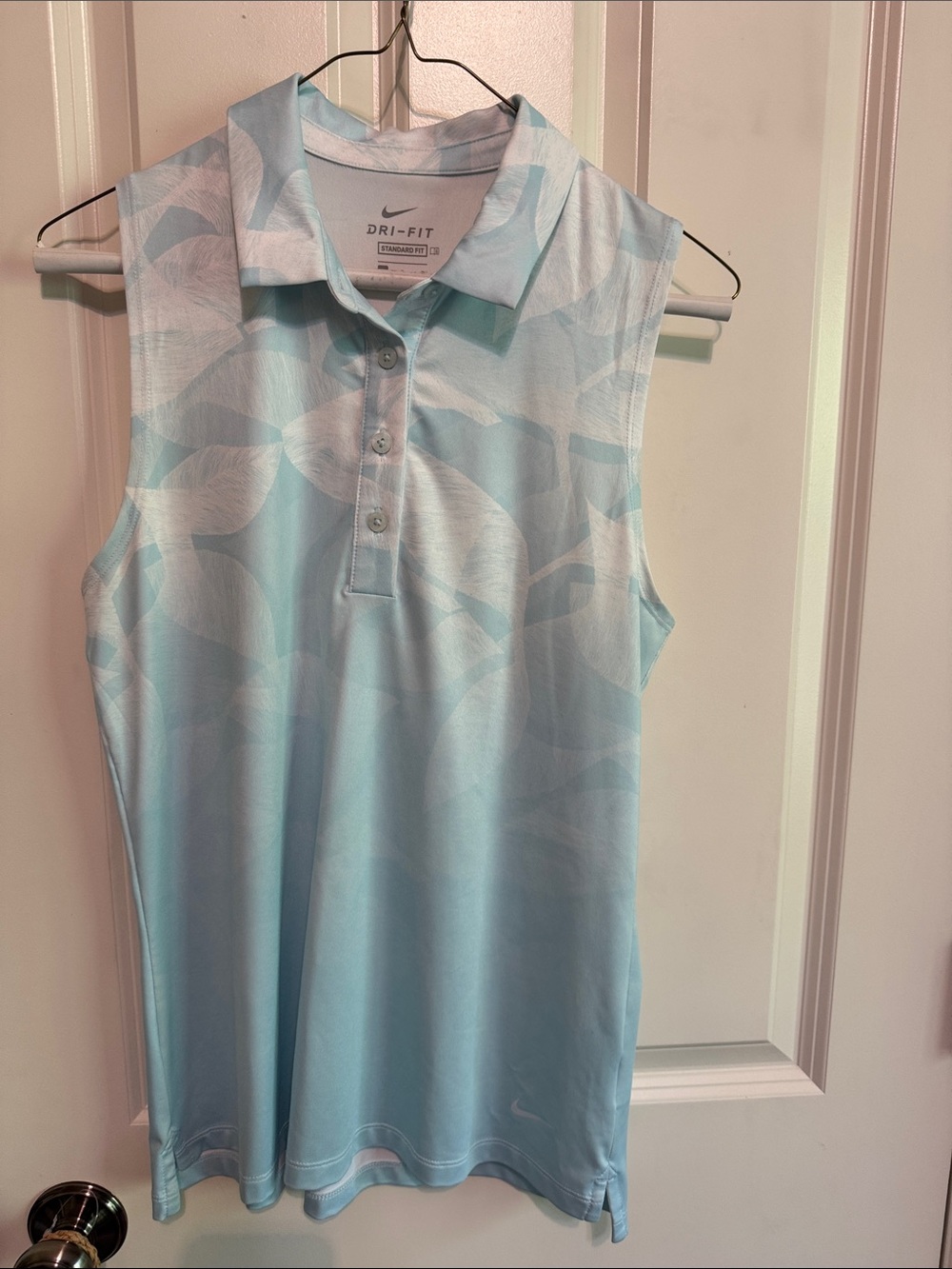 Nike Light Blue and White Sleeveless Dri-FIT Polo
